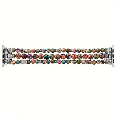 Colored Emperor Stone Boho Bracelet Compatible For IWatch Bands 38mm/40mm/41mm Series 9 8 7 SE Series 6/5/4 Women Fashion Cute Handmade Crystal Beads Stretchy Watch Strap For IWatch Bands Series 3/2/1 Replacement Watch Bands For Women