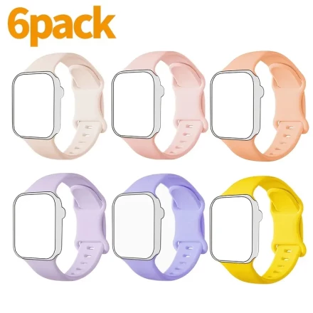 6pcs Compatible iWatch Bands, for 38mm, 40mm, 41mm, 42mm, 44mm, 45mm, 49mm Watches - Suitable for Apple Watch Series 9, 8, 7, 6, 5, 4, 3, 2, 1, SE, Ultra - Made of Water-Resistant Silicone