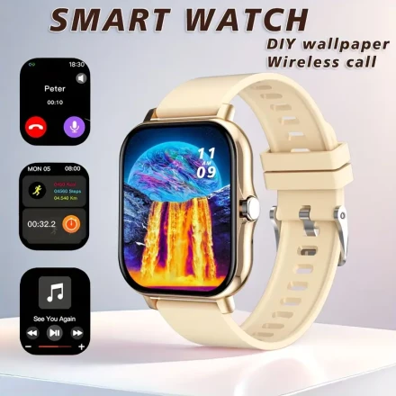 4.65cm Full-Screen Touch Smartwatch for Men & Women - Wireless Calls/Texts, Multi-Sport Modes, Call Answering, Music Playback, Remote Photography, Fitness Tracker - Wireless Compatible with Android & iPhone, USB Rechargeable
