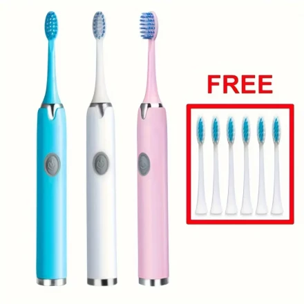 E810 AA Electric Toothbrush for Home Use, Featuring Soft Bristles, Portable Design, Adult Sonic Technology, Includes 6 Brush Heads And a Smart Toothbrush.