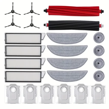 24pcs Accessories Kit Compatible with Roborock S8 Max/MaxV Ultra Robot,1 x Main Brush, 4 x Side Brushes, 4 x Filters, 4 x Mops, 6 x Dust Bags, 4 x Edge Mop for Roborock S8 MaxV Ultra