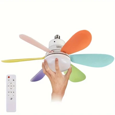 Colorful LED Fan Light with Remote Control - Adjustable Brightness & Wind Speed, Easy Install, E26/E27 Compatible for Bathroom, Bedroom, Study, Kitchen, Dining, Living Room