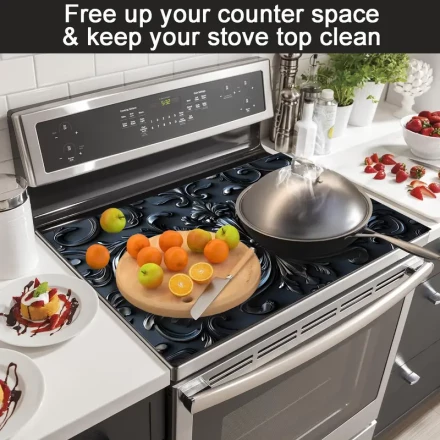 1pc Elegant Black Pattern Gas Stove Top Cover - Durable Polyester, Heat & Scratch Resistant, Easy to Clean - Perfect for Kitchen, Stove Top Protectors