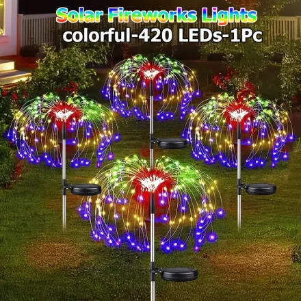 Solar-Powered Christmas Fireworks Lights, LED Fairy Sparklers, Starburst Lamp for Outdoor Garden, Yard, Patio Pathway Lawn Decorations