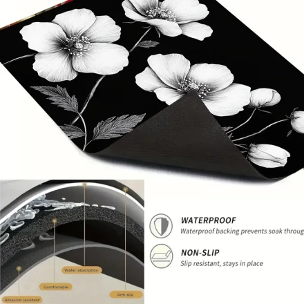 1pc Black and White Hand-Painted Floral Stove Cover Mat – Non-Slip Polyester Kitchen Protector, Vibrant Home Decor Accessory for Countertops and Appliances, Kitchen Countertop Protector | Floral Kitchen Decor | Polyester Stove Mat, Stove Top Protectors