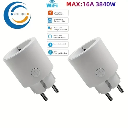 Simatoper 2 Packs Smart WiFi Socket, Mini socket, Wi-Fi Socket, App Remote Control, With Alexa, Google Home, Voice Control, Timer, 16A 3840W, 2.4GHz WiFi Only, EuropeanStandard Plug TYPE-F