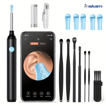 inskam Visual Ear Spoon, Earwax Removal - Earwax Removal Tool with Camera - Ear Cleaning Tool with 6 Ear Spoons - Ear Cleaner with Light and Camera, Can Connect to Wifi and Rechargeable, Suitable for All Mobile Phones Ear Cleaner
