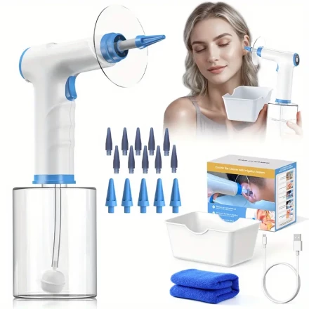 Inskam Rechargeable Electric Ear Wax Removal Kit with LED Light - Safe & Effective Ear Cleaning System with 4 Pressure Modes, Includes Basin, Towel & 11 Tips