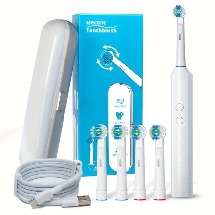 Orinatola Adult Rotating Electric Toothbrush,, 4 Brush Heads, a Travel Case, 3 Modes, And a 2-Minute Smart Timer Care Electric Toothbrush, USB Quick Charging.