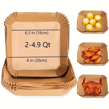 100pcs Air Fryer Liner, Square Non Stick Baking Paper, Disposable Food Paper Pad, Suitable for Baking, Baking And Microwave Ovens, Hotel And Commercial Use, Kitchen Baking Tools, Disposable Tableware