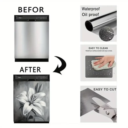 Kitchen Decor Dishwasher Replacement Decoration Kit - Magnetically Adhesive Covers and Decals for Refrigerators, Doors, and Other Household Appliances