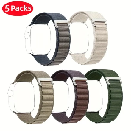 5pcs Shiyu Alpine Loop Nylon Sport Watch Bands for Apple Watch Ultra/SE/Series 1-10, Adjustable C-Hook Closure, Durable Replacement Straps in Black, Orange, Gray, Navy Blue, Green - Ideal Gift for Men & Women, Casual Watch Bands|Adjustable Watch Strap|Fle