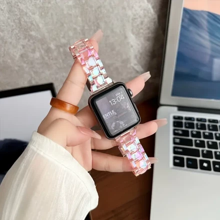 Adjustable Laser Colorful Watch Band Made of Resin Plating for Apple Watch Series 3/4/5/6/7/8/SE And Ultra, Featuring a Three-Bead Design.