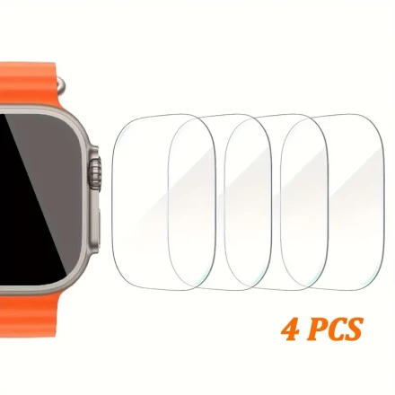 4-Pack Tempered Glass Screen Protector for Apple Watch Ultra 2/Ultra, 49mm, Clear, Anti-Scratch, High Definition, Touch Sensitive, 9H Hardness, Case Friendly, Fingerprint Resistant