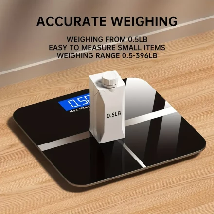 LED Backlit Digital Scale, 396 lbs/180 kg Capacity, Tempered Glass Electronic Weighing Scale, Body Weight Scale for Home, Fitness, Outdoor, Small Portable Scale for Household and Dorm Use, Battery Powered