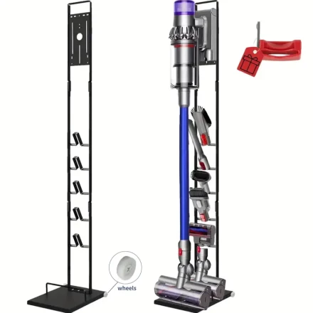 1pc Lasvea Metal Vacuum Stand with Wheels, Compatible with V15 V11 V10 V8 V7 V6 Models, Cordless Cleaner Docking Station, Accessories Holder, No-Drill Freestanding Bracket, Durable Metal Material, Uncharged Power Mode