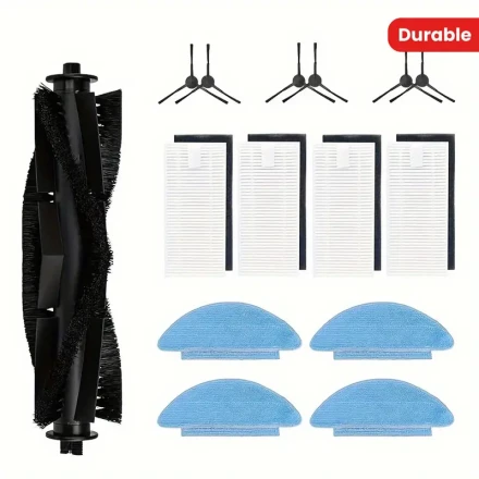 Robotic Vacuum Cleaner Replacement Parts Kit Compatible with Tikom L9000, Lubluelu SL60D, Laresar L6 Nex - Includes 1 Main Brush, 6 Side Brushes, 4 HEPA Filters, 4 Microfiber Mop Pads - Non-OEM Accessories, Durable Plastic, No Battery Required