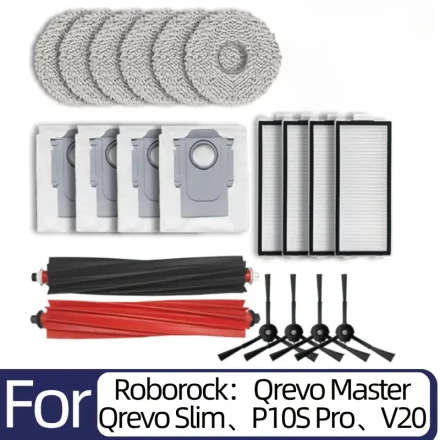 1 Set Roborock Qrevo Master Robot Vacuum Accessories Kit - Includes Filters, Mops, Brushes, and Wiper Blades - Compatible with Qrevo Master, P10S Pro, V20 Models - Non-Electric Replacement Parts Set
