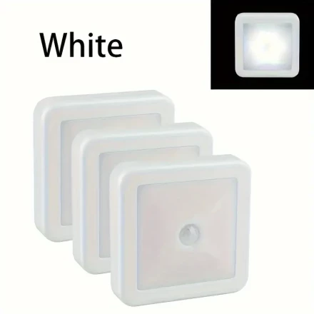 3-Pack Motion Sensor LED Night Lights, PIR Induction, Battery Operated, Energy Efficient, Decorative Lamps for Bathroom, Bedroom, Hallway, Stairs, 36V Max Voltage, No Battery Included