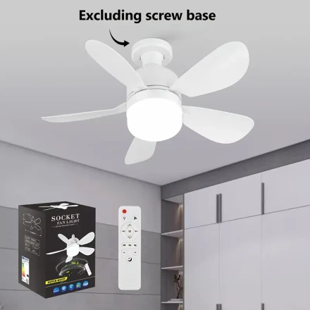 16-inch Smart Remote Control Fan with LED Light, E26/E27 Base, 3-speed Adjustable Wind Speed, Three-color Temperature Adjustment, Suitable for Bedroom, Balcony, Living Room, Storage Room, Garage, Easy to Install