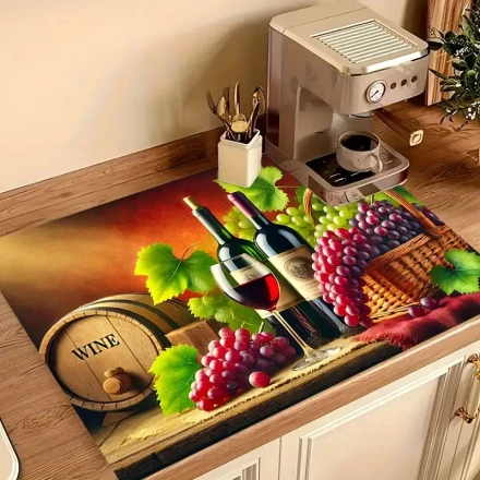 1pc Wine-Themed Heat-Resistant Stove Protector Mat, 72.01cm x 51.99cm - Natural Rubber, Scratch-Proof, Dishwasher Safe, Ideal for Kitchen Cooking