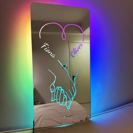 Customized One-Piece, Personalized Customization Of the Couple'S Name, Hand-In-Hand, USB Plug in, Remote Control, Adjustment, Dazzling LED Luminous Mirror Light, Valentine'S Day Birthday Gifts, The Best Choice