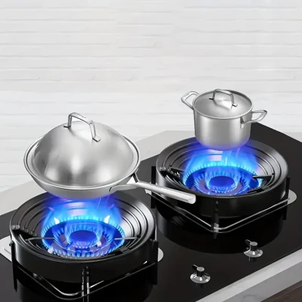 1pc Sleek Black Gas Stove Wind Guard - Energy-Efficient, Flame Concentrator Accessory with Anti-Slip Base for Home Kitchen Cooktops