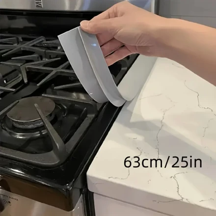 Kitchen Stove Silicone Gap Cover, Self-Adhesive Counter Edge Filler Strip, Integrated Range Spill Guard, Countertop to Wall Edge Protection, Easy Install Trim Kit - 1 Pack