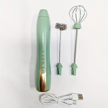 Versatile USB-Rechargeable Electric Milk Frother & Whisk - 3 Speeds, Dual Stainless Steel Whisks for Cream, Baking, Coffee, Hot Chocolate & More