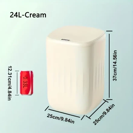 Intelligent Sensing Garbage Bin with 5.28/5.81/6.34 Gallon Options, Automatic Kick and Knee Sensor, Odor Elimination, Silent Operation, Battery Powered, Floor Mount, Shock-Resistant, Non-Waterproof, 20L/22L/24L Capacity, Black, White, and Cream Colors