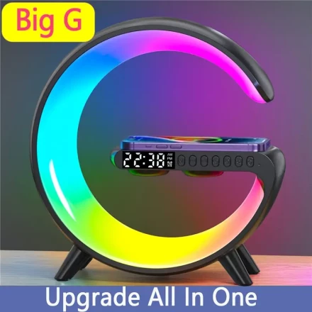 Big G Multifunction Wireless Charger Pad Phone Stand Speaker LED Smart Wake Up Light RGB Night Light with Wireless Speaker Fast Wireless Charger Desk Lamp for Bedroom Bedside Game Room for iPhone 16 15 14 13 12 Pro Max Samsung S23 S22