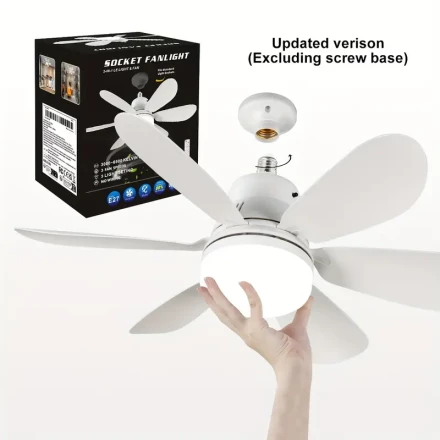 1pc Multifunctional E26/E27 Smart Socket Ceiling Fan, Noiseless Ceiling Fans Dimmable LED Lights, Small Light Bulb/Ceiling Fan, Easy Install, Ideal for Bathroom, Bedroom, Kitchen, Living Room