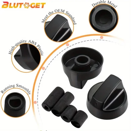4pcs Black Stove Knobs with 12 Adapters - Durable Plastic Control Knobs for Oven & Range - Easy Installation, Wide Compatibility, Textured Grip Design