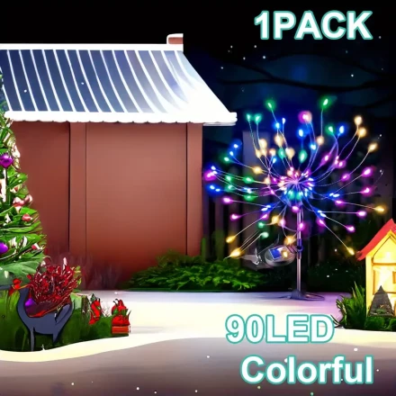 Solar-Powered Firework Lights with 8 Modes - 60/90 LED Outdoor Decorative Fairy Lights,, Perfect for Yard, Garden, Patio & Pathway - Warm White or Multi-Color, Flashing Modes, Solar Decorative Lights,, Outdoor, Fairy Lights