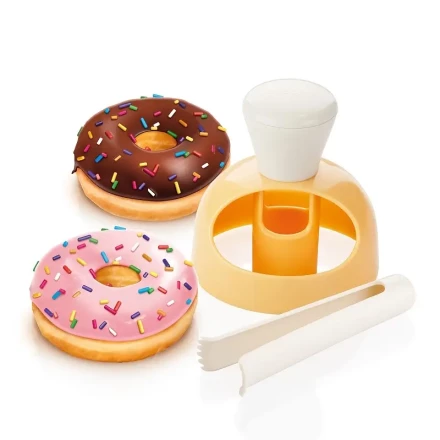 1set Plastic Donut Cutter with Dipping Plier, Doughnut Mould, Doughnut Maker, Non-Stick DIY Doughnut Baking Tools