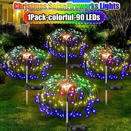 Solar-Powered Firework Garden Lights -, 8 Modes, Multicolor & Warm White Fairy Lights for Yard, Patio, Pathway Decor
