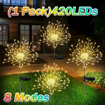 Solar Garden Fireworks Light - 8 Different Settings, Decorative Street Lamp, Solar Fireworks Illumination, Outdoor Decorative Lighting for Garden Parties