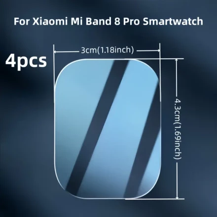 4-Pack 9H Hardness Tempered Glass Screen Protector for Smartwatch, High Sensitivity, No Battery, 2.5D Arc Edge for Xiaomi Redmi Watch 4 / Mi Band 8 Pro - Scratch Resistant Glass Film Accessory
