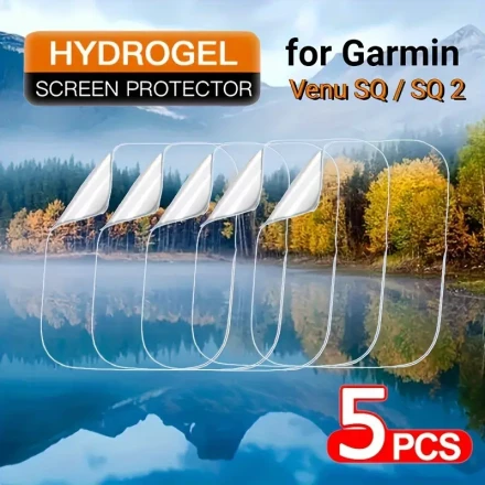 5pcs Hydrogel Screen Protector for Garmin Venu SQ/SQ 2, Venue SO - Ultra-Clear, Scratch-Resistant (2H Hardness) Polycarbonate Film, Easy Installation, Ideal for Outdoor Activities