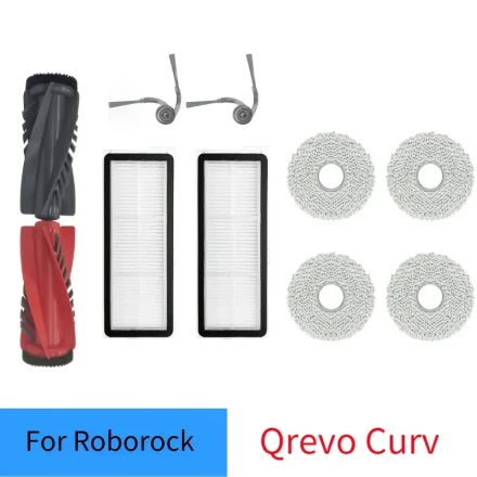 Replacement Parts Kit for Roborock Qrevo Curv, with HEPA Filters, Washable Mop Heads, Metal Brushes, and Dust Bags, for Home Cleaning