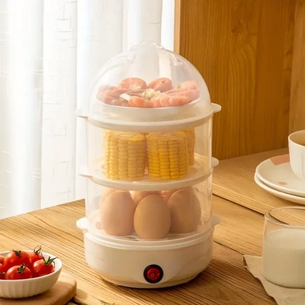 Versatile Mini Egg Steamer - Dual Egg Breakfast Maker & Food Warmer, 220-240V, US Plug