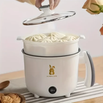 110V-130V Multifunctional Electric Crockpot, Electric Hot Pot for Student Dormitory, US Plug, Made of Non-Stick PP Material, Suitable for Boiling, Steaming, Frying And Stir-Frying, Etc., Very Suitable for Dormitories And Small Space Use