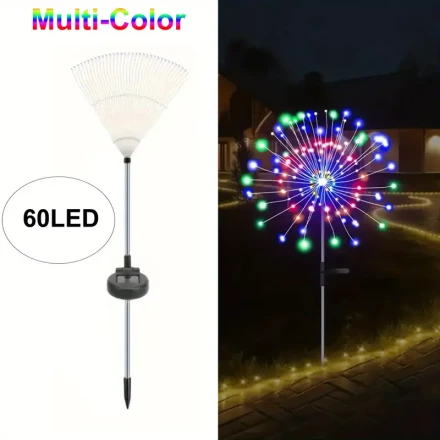 Jouierty Solar Fireworks Lights Outdoor, 420/200/60 LED Fairy Lights,, 8 Flashing Modes, Button Control, Flush Mount, Decorative Lighting for Patio, Christmas, Halloween, Birthday, Wedding - Warm White/Multi-Color, Hanging Solar Lights, Best for Christmas