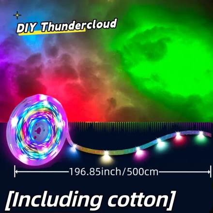 1pc 4.88meter 3D Thunder Cloud Light, DIY Decorative Background Atmosphere Game Household Lighting Light