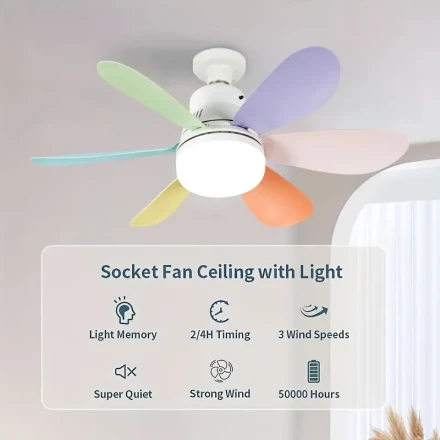 1pc Multifunctional E26/E27 Socket Ceiling Fan with Remote - Dimmable, Easy Install, Ideal for Bathroom, Bedroom, Kitchen, Living Room
