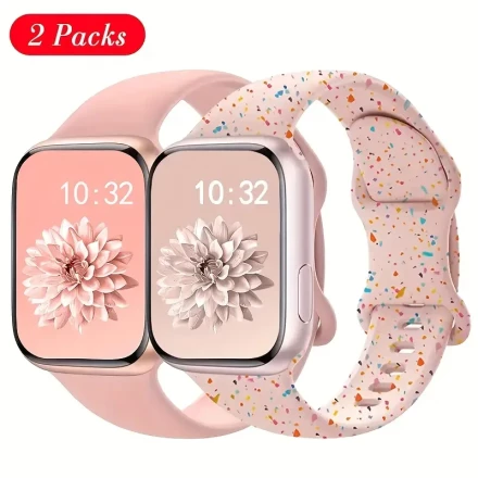 2pcs Silicone Sport Watch Bands, Waterproof & Soft with Butterfly Clasp, Floral Carved Design in White & Multicolor, Compatible with Apple Watch Series 1-9, SE, Ultra, 38mm-49mm, Replacement Straps (Battery Not Included), Apple Watch Accessories