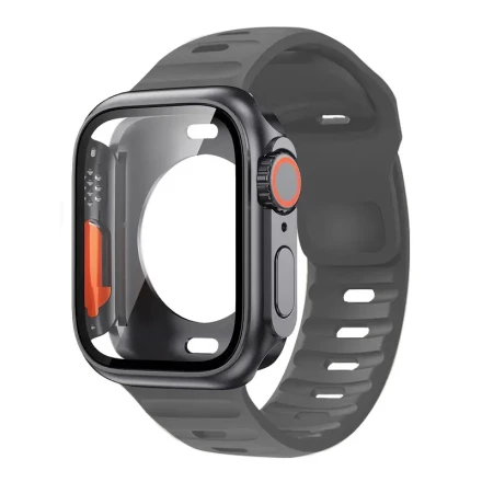 Set for Apple Watch Silicone Strap and PC Case, Breathable Sports Bracelet with Screen Protector, Compatible with iWatch Series 1-8, SE, and Ultra, for 46mm 45mm 44mm 41mm 42mm 40mm