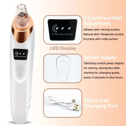 Ultimate Pore Cleaner: Facial Cleansing, 3 Levels of Suction Power Pore Vacuum - Comes with 5 Probes, USB Rechargeable Blackhead Cleaner Kit for Facial Cleaning