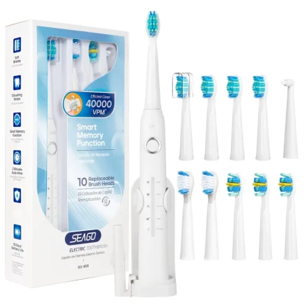 Seago Sonic Electric Toothbrush, 40,000 VPM, 10 Brush Heads, USB Rechargeable, 260mAh Battery, ≤36V Operating Voltage, Ideal Gift for Adults