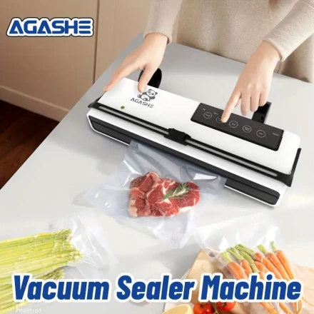 AGASHE Vacuum Sealer Machine for Food Preservation with One 20x500cm Roll, Automatic Sealing Packaging System for Dry & Wet Food, Fits Bags Up to 32cm Wide, ABS, 220-240V, European Plug, Model SX-168